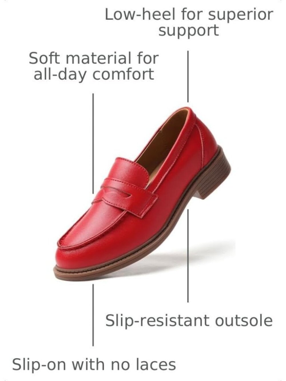 Women's Red Casual Loafers & Slip-Ons Driving Flats Work Elegant Dress Shoes - Picture 3 of 6